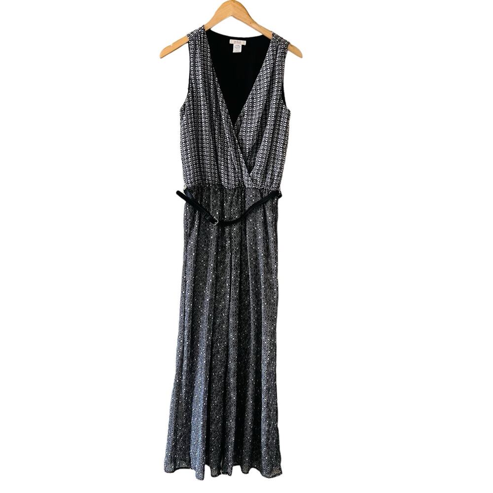 Halo Geometric Mixed Print Sleeveless Belted Jumpsuit Size Small